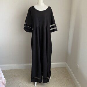 NWT Womens XL XLarge Black Maxi Dress Sheer Trim Lines Stripes
